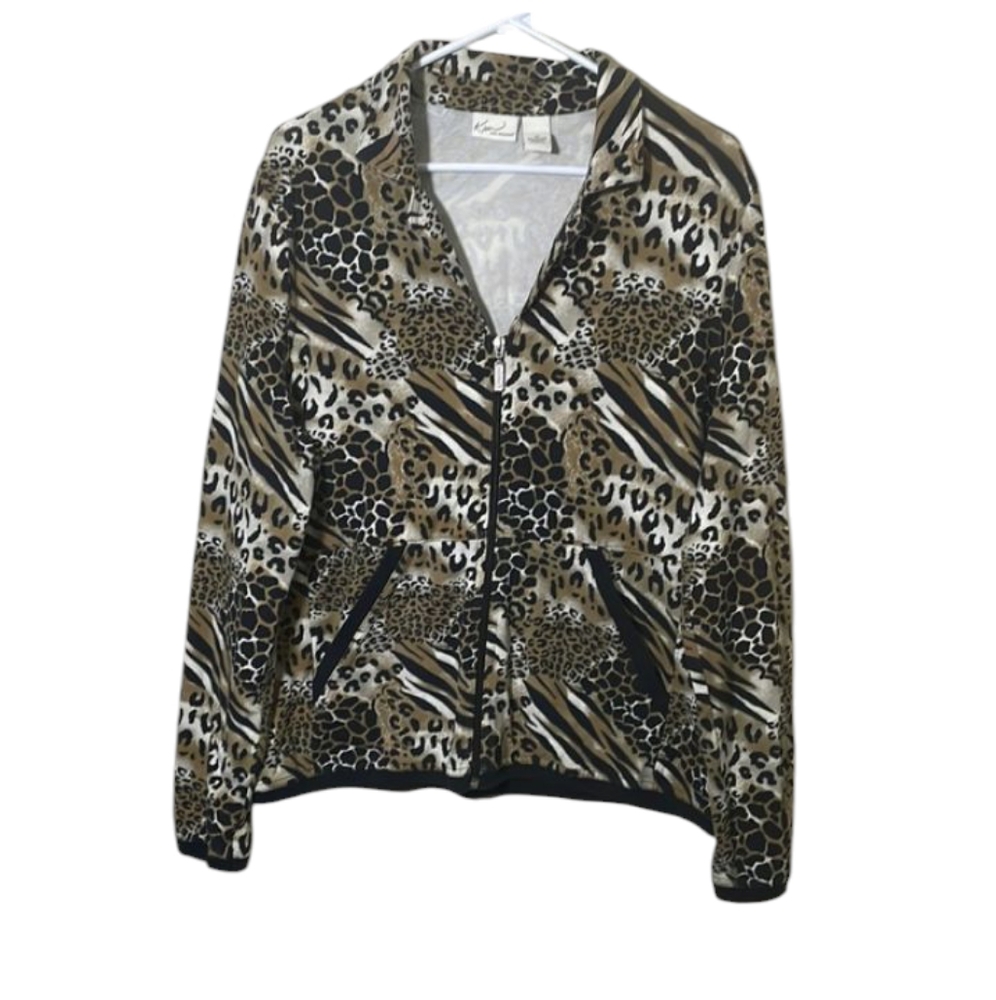 Kim Rogers Zibra And Leopard Print Lightweight Zip Up Jacket
